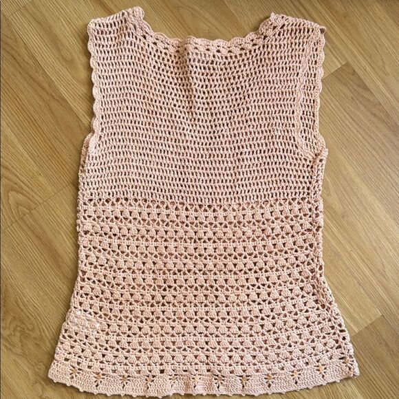 Kenzie Peach Pink Crochet Sleeveless Top Cotton Size Medium - Picture 3 of 3